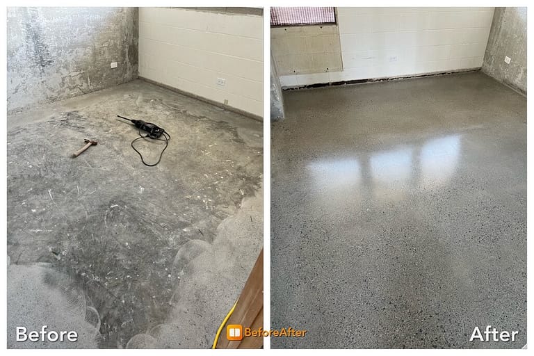 Before and after Concrete polishing on an existing slab of concrete